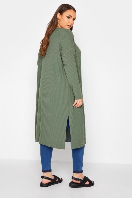 LIMITED COLLECTION Plus Size Green Ribbed Side Split Cardigan | Yours Clothing 3