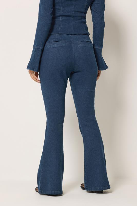 PixieGirl Petite Women's Indigo Blue Zip Front Kick Flare Jeans | PixieGirl  2