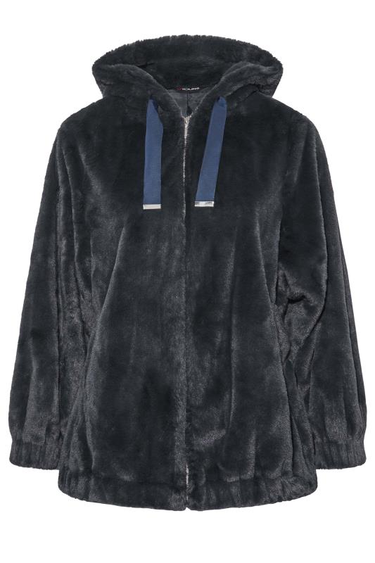 Plus Size Navy Blue Faux Fur Oversized Jacket | Yours Clothing 6