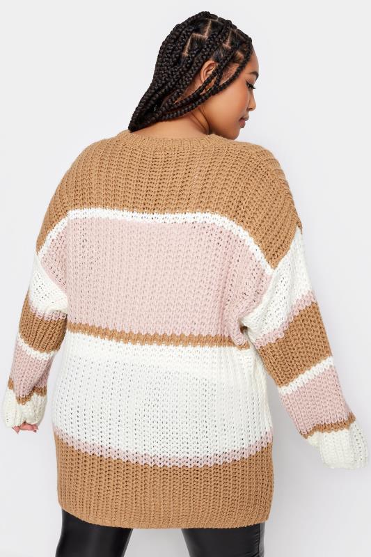 YOURS Plus Size Beige Brown Colour Block Knitted Jumper | Yours Clothing 3