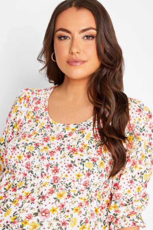 BUMP IT UP MATERNITY Plus Size White Floral Shirred Top | Yours Clothing 4