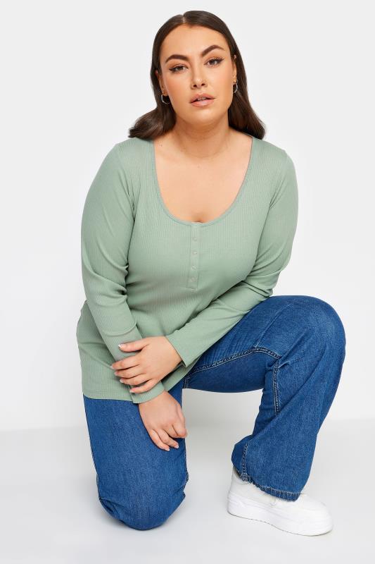 YOURS Plus Size Light Green Ribbed Popper Fastening Top | Yours Clothing 4
