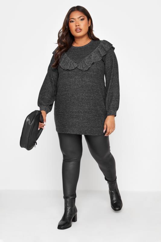 Curve Charcoal Grey Marl Soft Touch Chevron Frill Top 2