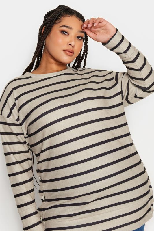 YOURS Plus Size Beige Brown Striped Side Popper Top | Yours Clothing 4
