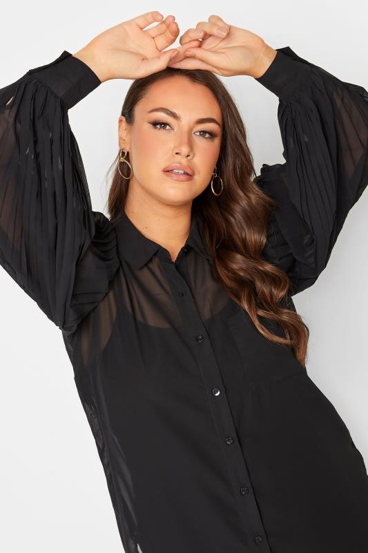 Plus Size YOURS LONDON Black Pleat Sleeve Mesh Shirt | Yours Clothing 4