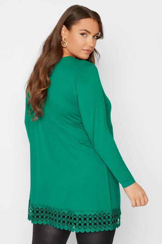 Plus Size Green Crochet Trim Long Sleeve Tunic Top | Yours Clothing 3