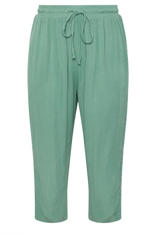YOURS Plus Size Mint Crochet Side Crop Trousers | Yours Clothing 5