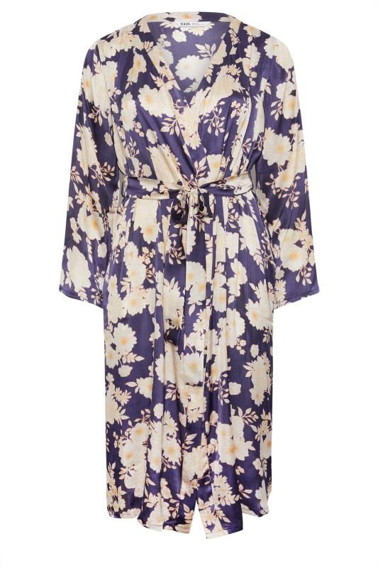 YOURS Plus Size Purple Floral Print Satin Robe | Yours Clothing 6