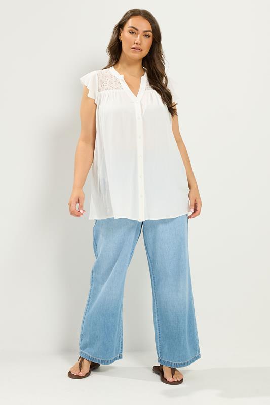 YOURS Plus Size White Lace Detail Blouse | Yours Clothing 1
