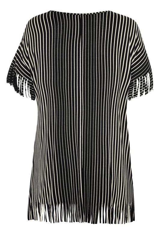 Black Vertical Stripe Printed Fringe T-Shirt_BK.jpg