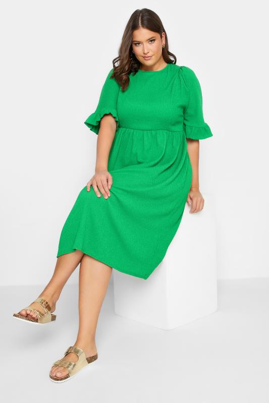  Grande Taille YOURS Curve Green Textured Smock Midi Dress