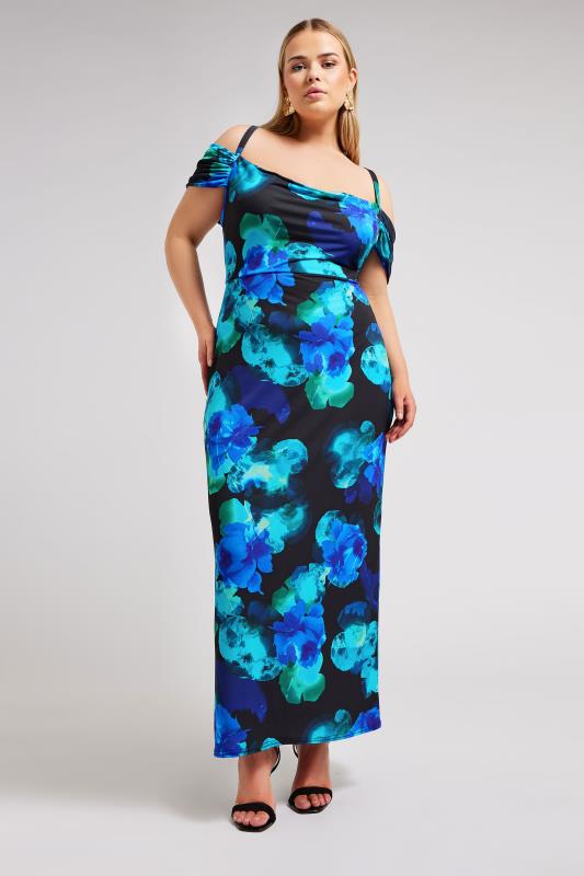 YOURS LONDON Plus Size Black & Blue Floral Print Maxi Dress | Yours Clothing 2