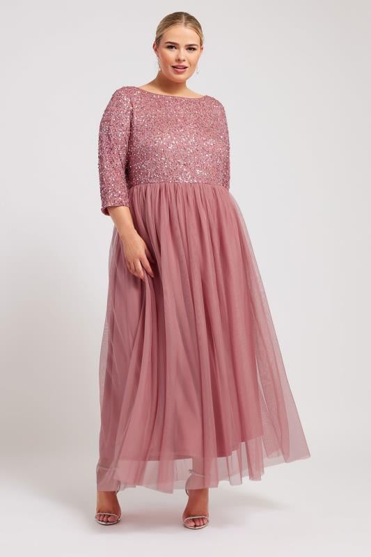 LUXE Plus Size Dark Pink Sequin Hand Embellished Maxi Dress | Yours Clothing  4