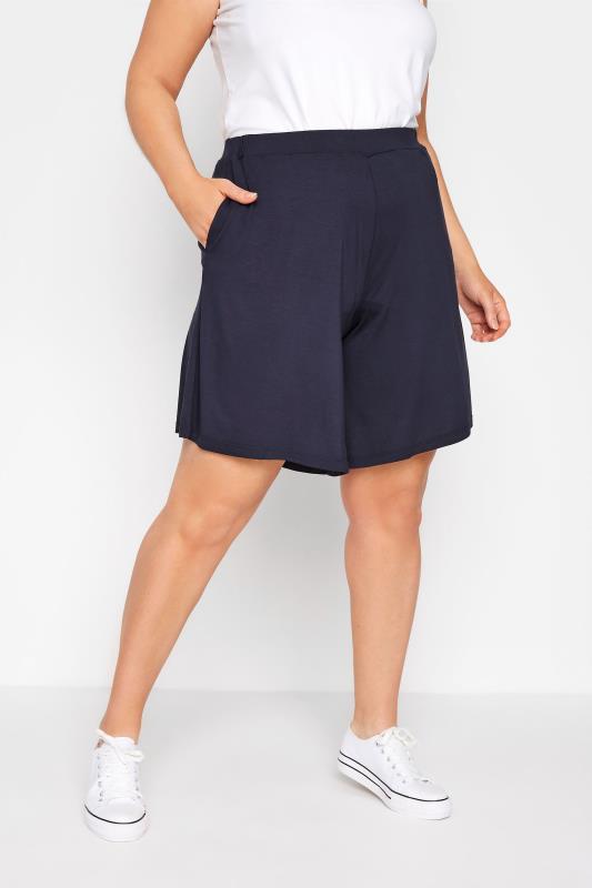 Curve Navy Blue Jersey Pull On Shorts 1