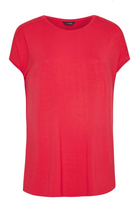 Curve Red Lace Shoulder T-Shirt 6
