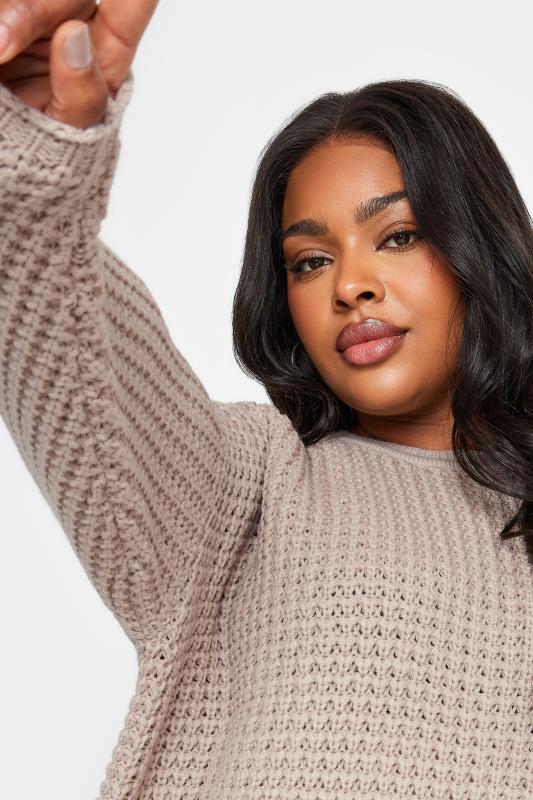 YOURS Plus Size Stone Brown Waffle Knit Jumper | Yours Clothing 6