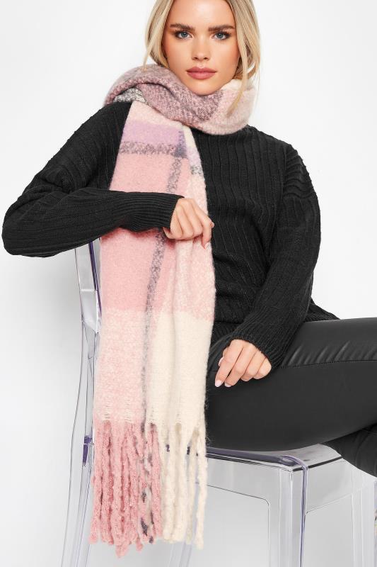 Plus Size  Yours Pink Stripe Chunky Tassel Scarf