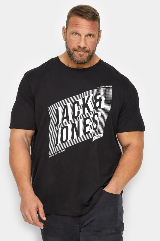 JACK & JONES Big & Tall Black Logo Printed T-Shirt | BadRhino 1