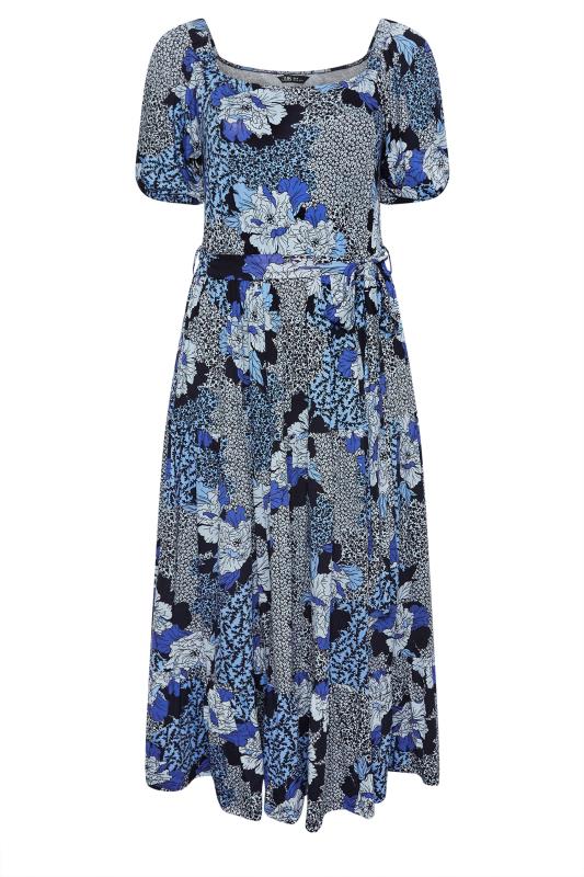 YOURS Plus Size Blue Floral Print Tiered Maxi Dress | Yours Clothing 5