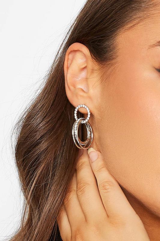 Plus Size  Yours Silver Diamante Multi-Ring Earrings
