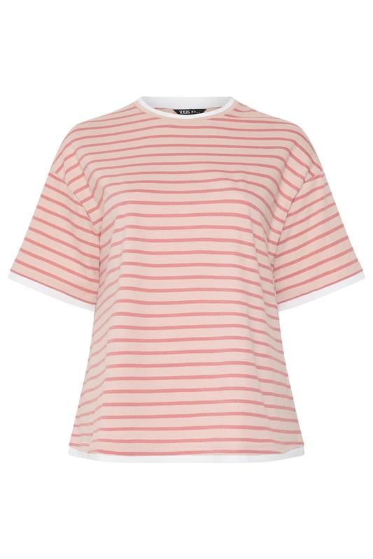 YOURS Plus Size Pink Stripe 2-In-1 Boxy T-Shirt | Yours Clothing 5