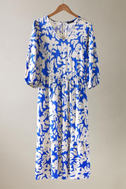 EVANS Plus Size Blue Floral Blur Print Midi Dress | Evans 5