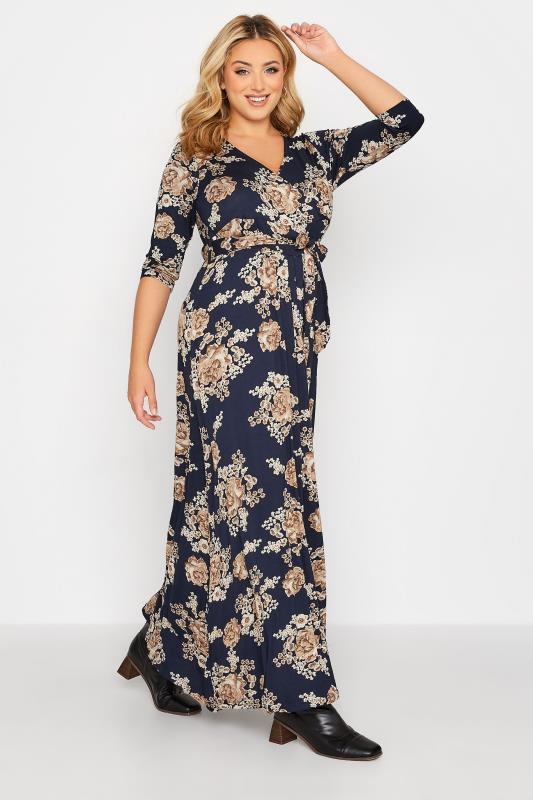 Plus Size Navy Blue Floral V-Neck Maxi Dress | Yours Clothing 1