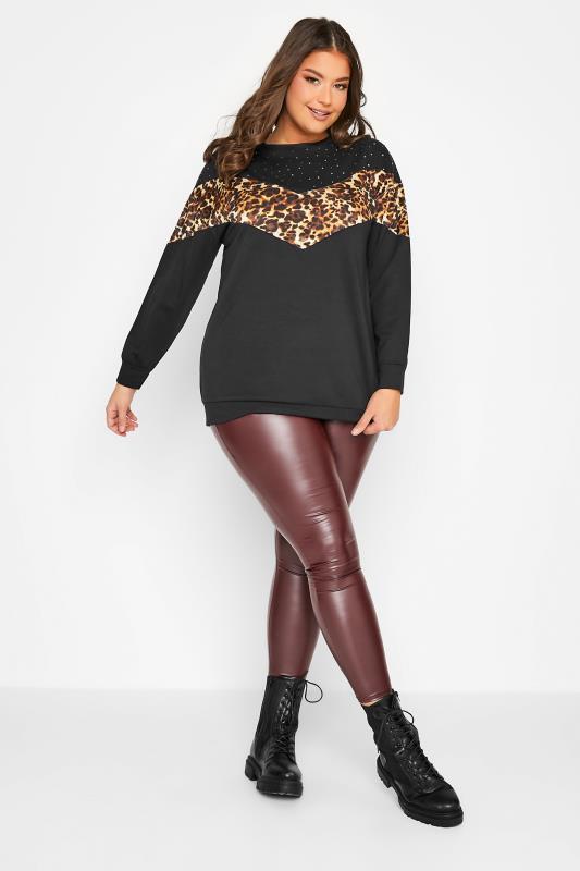 Curve Plus Size Womens Black & Leopard Print Chevron Jumper | Yours Clothing 2