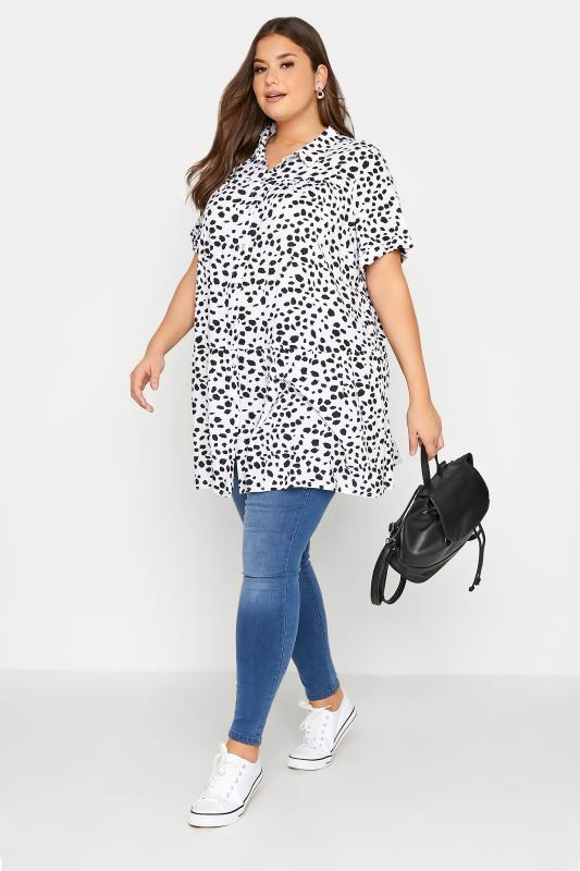 Plus Size White Dalmatian Print Tiered Short Sleeve Shirt | Yours Clothing  2