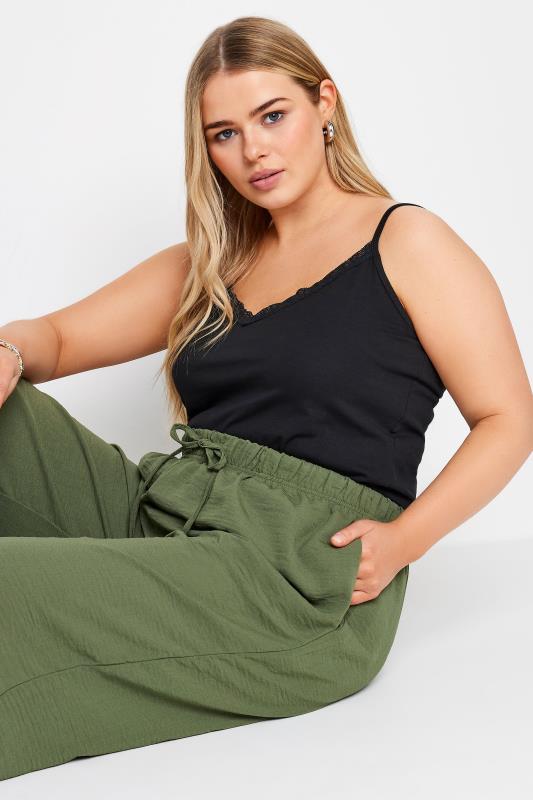 YOURS Plus Size Olive Green Twill Wide Leg Trousers | Yours Clothing 4