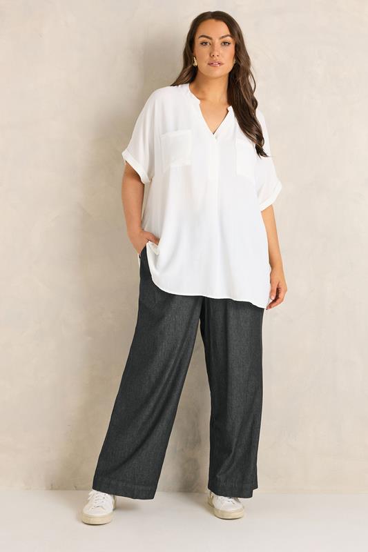 EVANS Plus Size Black Denim Cotton Wide Leg Trouser | Evans 1