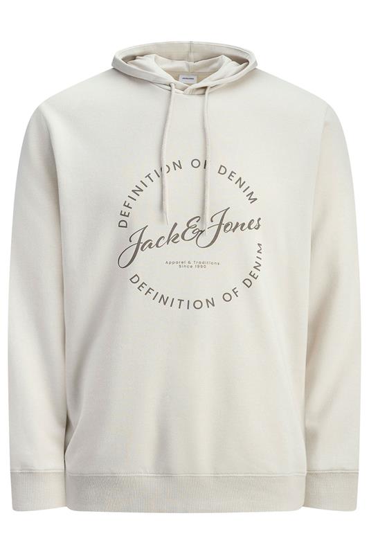 JACK & JONES Big & Tall Moonbeam White Logo Printed Hoodie | BadRhino 2