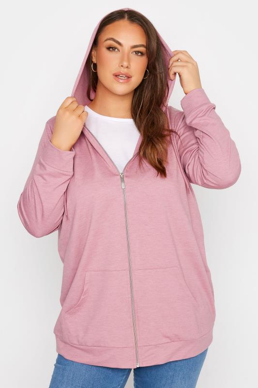 Plus Size Pink Marl Zip Through Hoodie | Yours Clothing 4