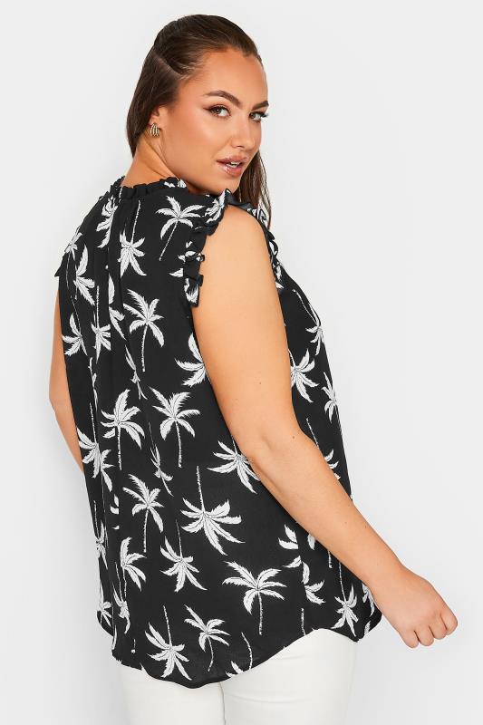 YOURS Curve Plus Size Black Palm Tree Print Frill Blouse | Yours Clothing  3