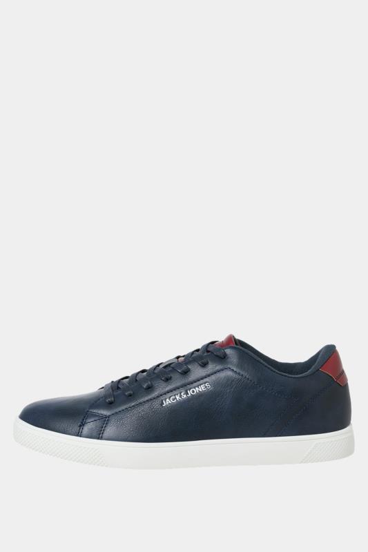 JACK & JONES Navy Blue & Burgundy Faux Leather Trainers | BadRhino 3