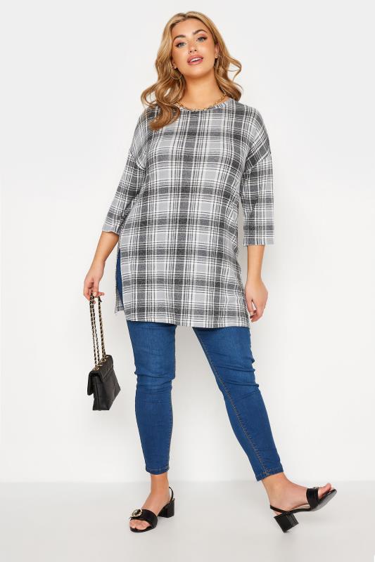 Curve Grey Soft Touch Check Tunic Top_B.jpg