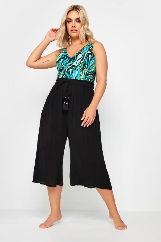 YOURS Plus Size Black Tassel Detail Wide Leg Beach Culottes | Yours Clothing 3
