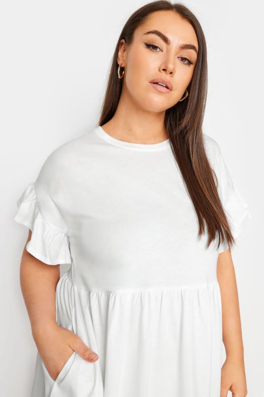 YOURS Plus Size White Frill Sleeve Smock Dress | Yours Clothing 4