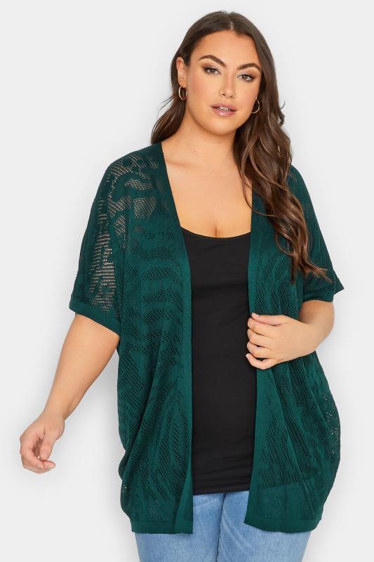 Plus Size  YOURS Curve Forest Green Animal Print Cardigan