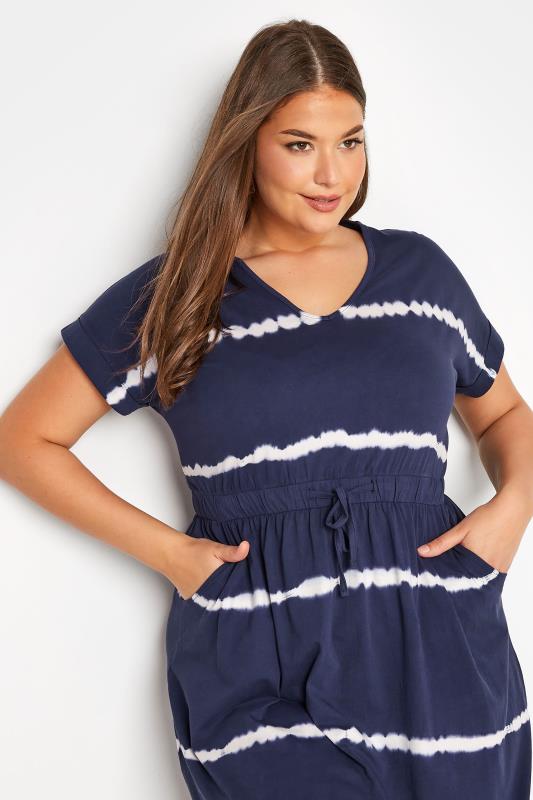 Plus Size Navy Blue Tie Dye Cotton T-Shirt Dress | Yours Clothing 4
