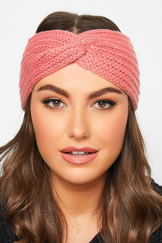 Plus Size  Pink Knitted Twist Headband
