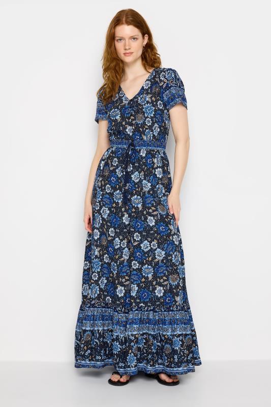  LTS Tall Dark Blue Floral Print Tie Waist Maxi Dress