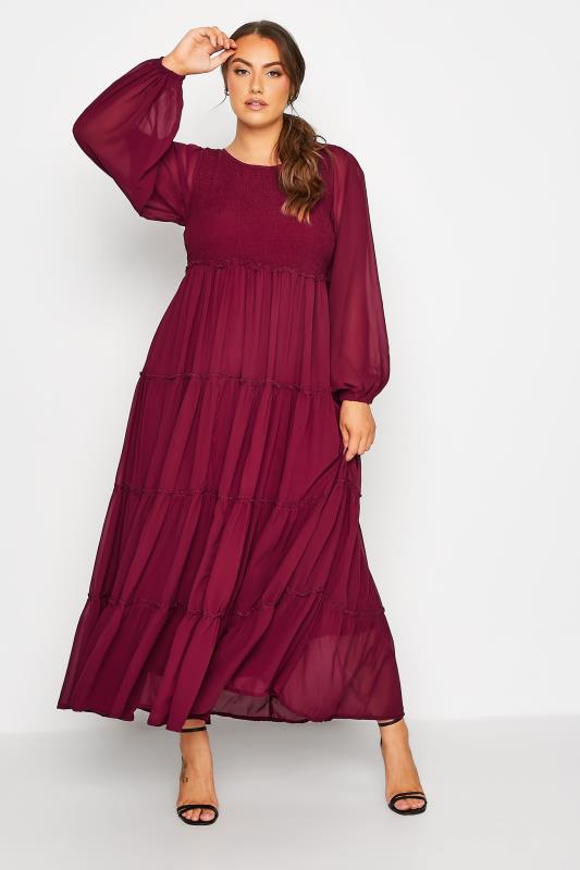 LIMITED COLLECTION Curve Burgundy Red Tierred Chiffon Dress 5