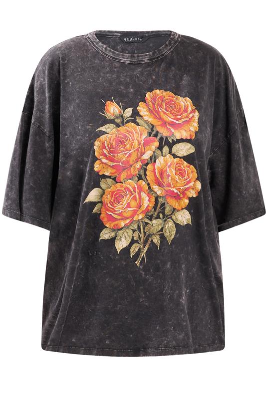 YOURS Plus Size Grey Acid Wash Rose Boxy T-Shirt | Yours Clothing 5