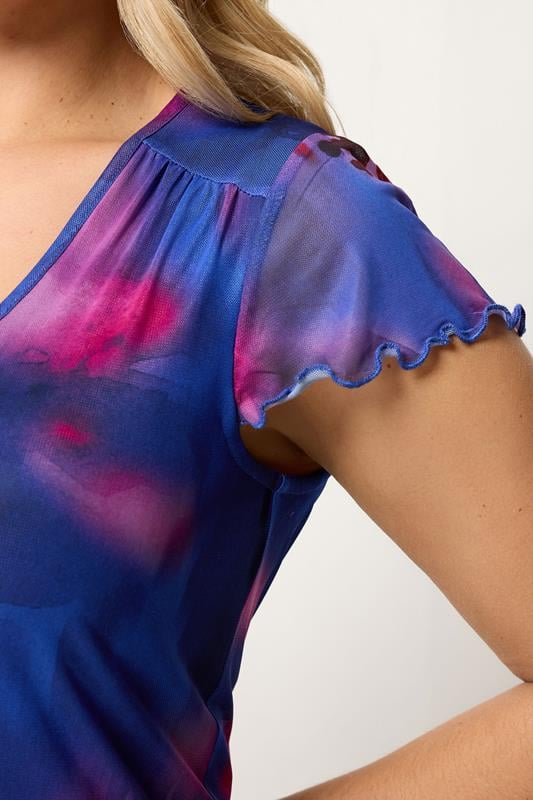 YOURS Plus Size Cobalt Blue Floral Mesh Maxi Dress | Yours Clothing 4