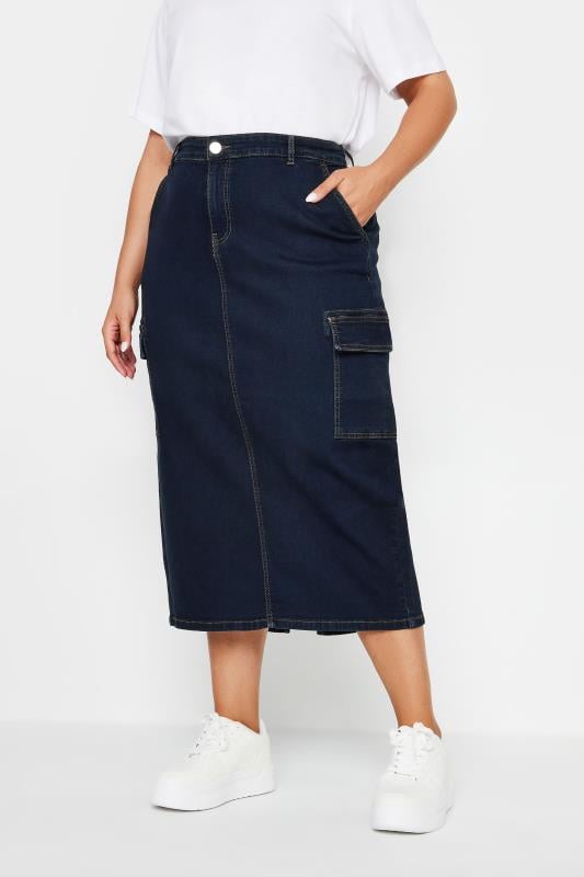  Grande Taille YOURS Curve Indigo Blue Cargo Denim Midaxi Skirt