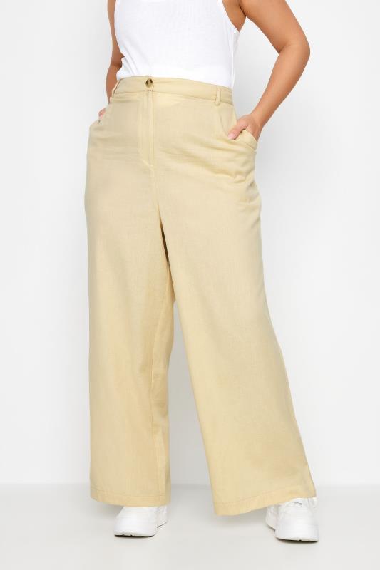  Tallas Grandes LIMITED COLLECTION Curve Beige Brown Linen Wide Leg Trousers