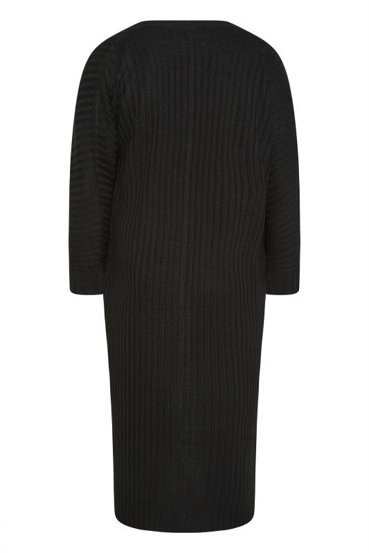Plus Size Curve Black Ribbed Knitted Maxi Cardigan | Yours Clothing  6
