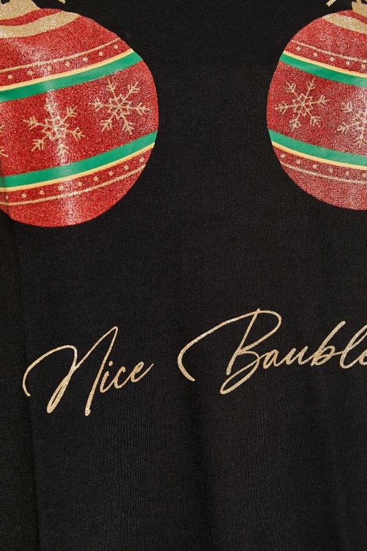 Plus Size Black 'Nice Baubles' Christmas Slogan T-shirt | Yours Clothing 5