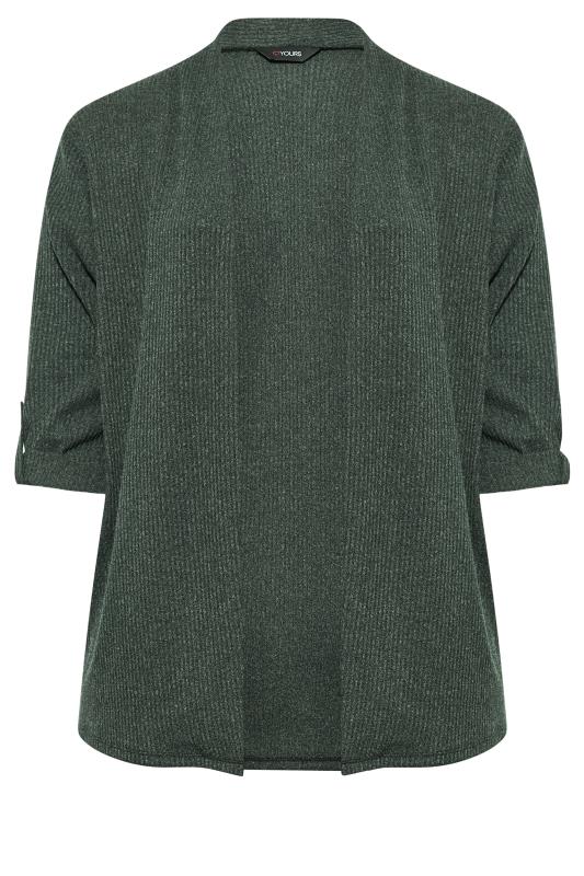 Plus Size Forest Green Ribbed Roll Tab Cardigan | Yours Clothing 6